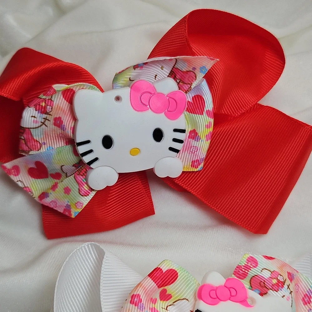 Girl's Set of 2 Hello Kitty Hairbows Hair Accessories Clip On NWOT Red White